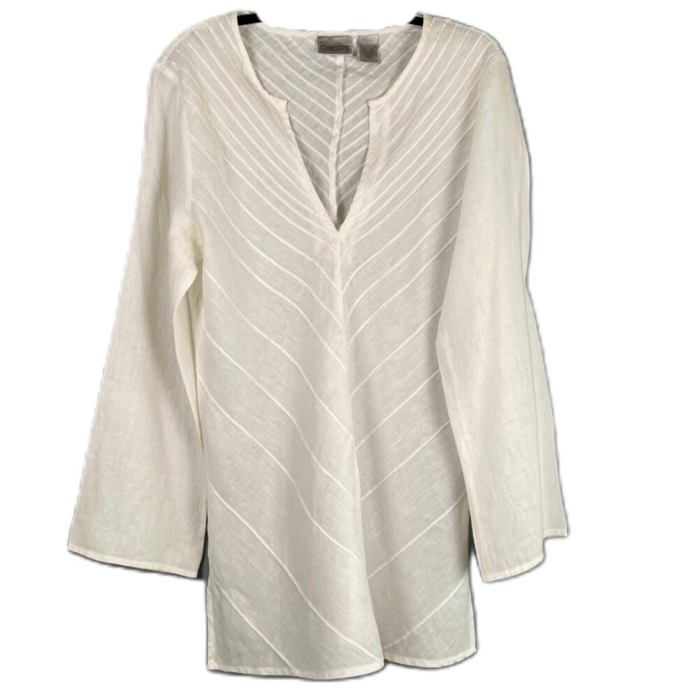 CHICO'S White Linen V-Neck Tunic - Size 0 (S)